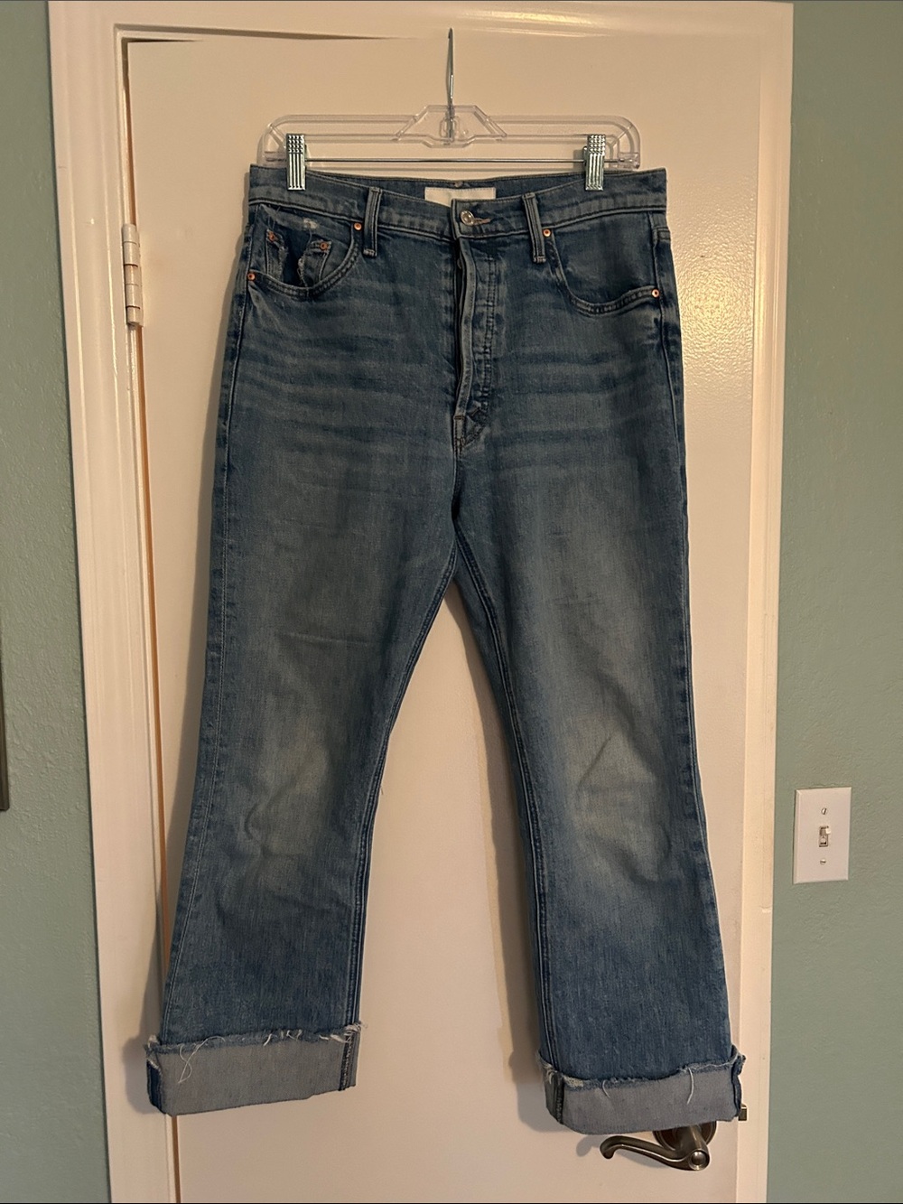 MOTHER Straight Leg Women's Jeans in Medium Blue Wash